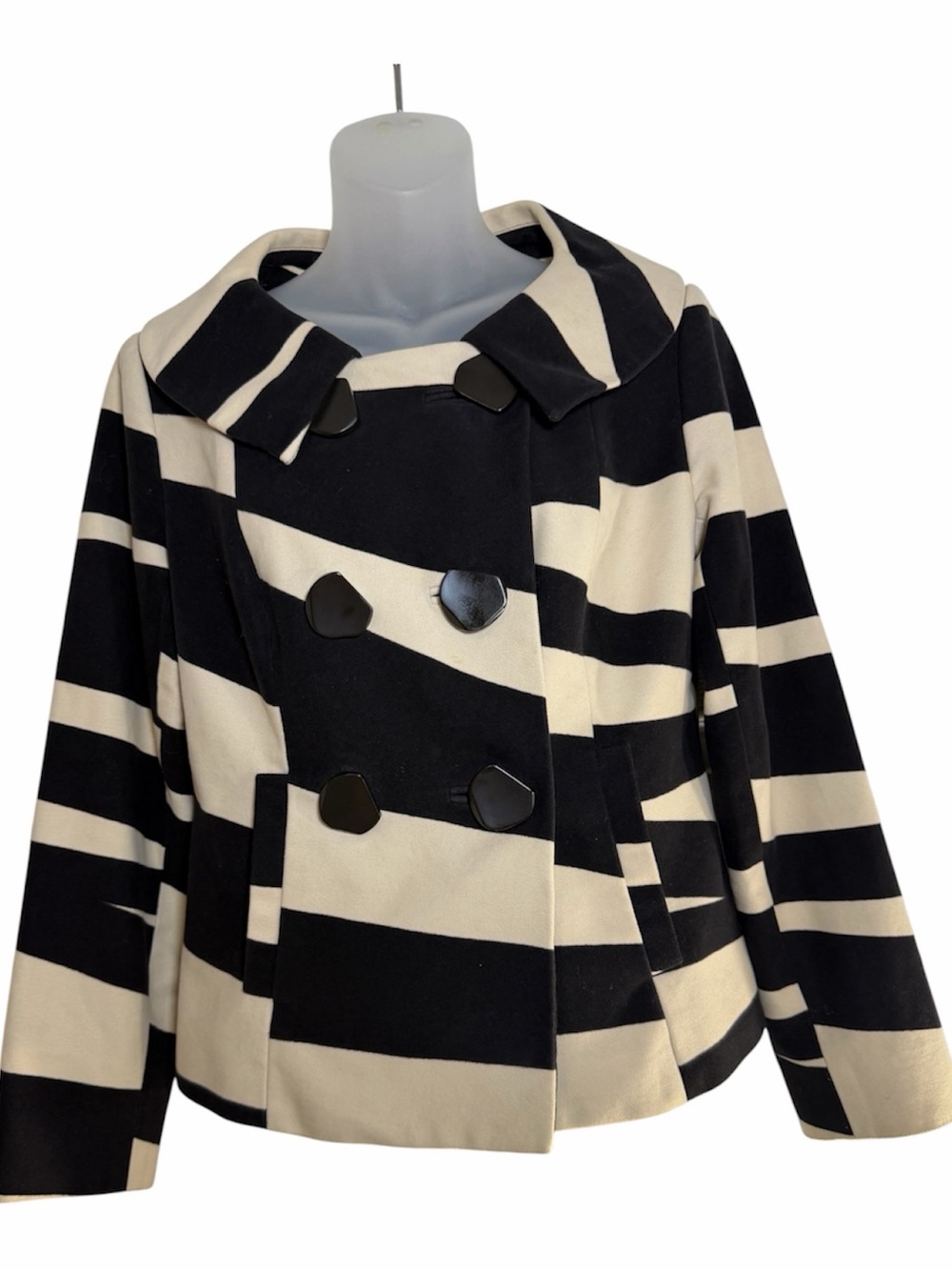 Etcetera Black Cream Striped Swing Jacket Size 4 Mod